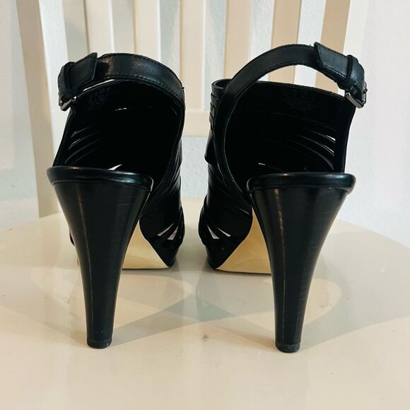 Franco Sarto Women's Meggie Black Heeled Strappy Sandals Sz. 10 M Leather Upper - Picture 3 of 12
